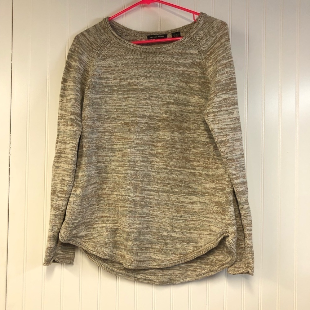 Jeanne Pierre Beige Knit Sweater Medium 100% Cotton Neutral Color Pullover